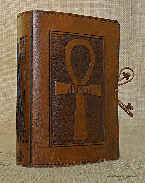 A6 brown leather journal - egyptian ankh 2 - earthworks journals - A6C001