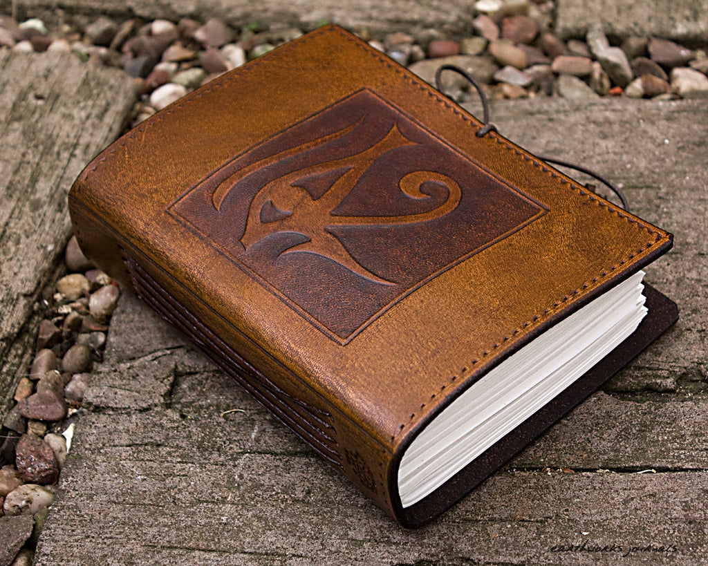 A6 brown leather journal - egyptian eye of horus - earthworks journals - A6C003
