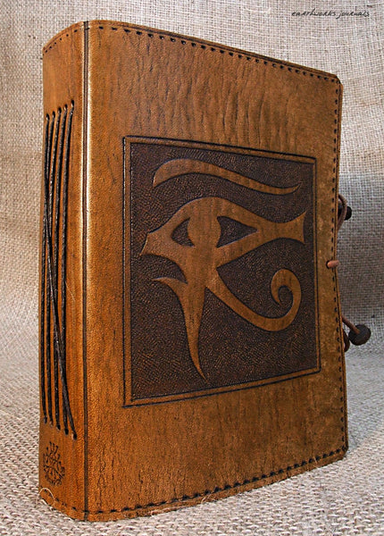 A6 brown leather journal - egyptian eye of horus 3 - earthworks journals - A6C003