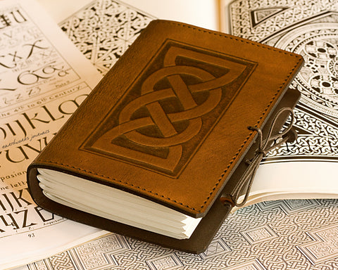 A6 brown leather journal - celtic friendship lovers knot - earthworks journals - A6C013