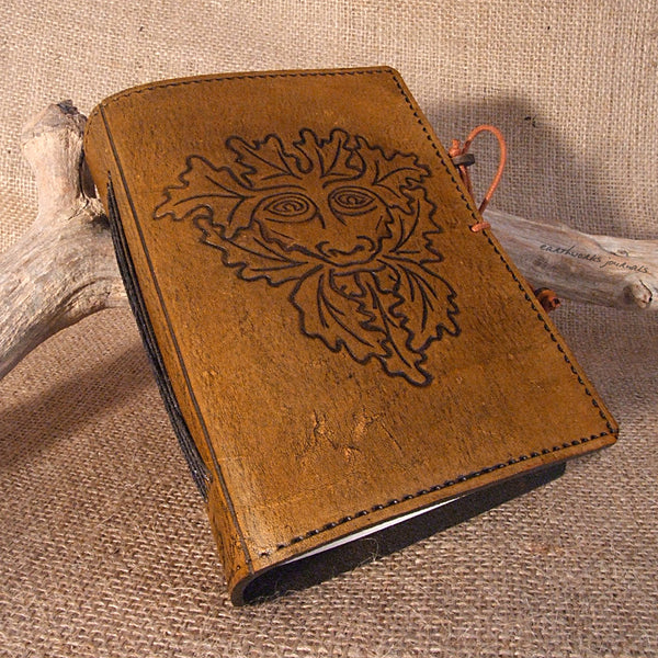 A6 brown leather journal - green man 2 - earthworks journals - A6C009
