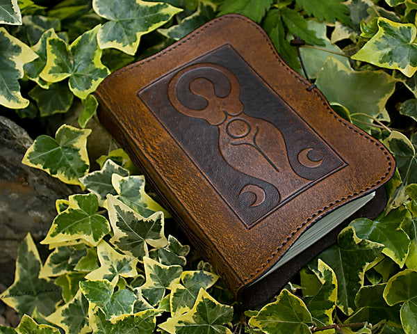 A6 brown leather journal - triple moon goddess - earthworks journals - A6C007