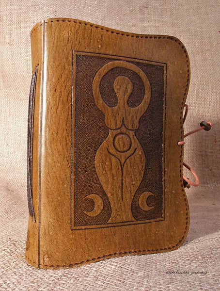 A6 brown leather journal - triple moon goddess 3 - earthworks journals - A6C007