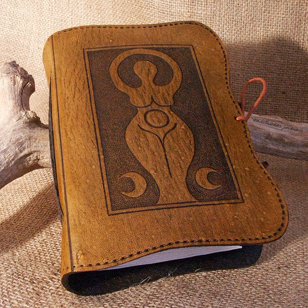 A6 brown leather journal - triple moon goddess 2 - earthworks journals - A6C007