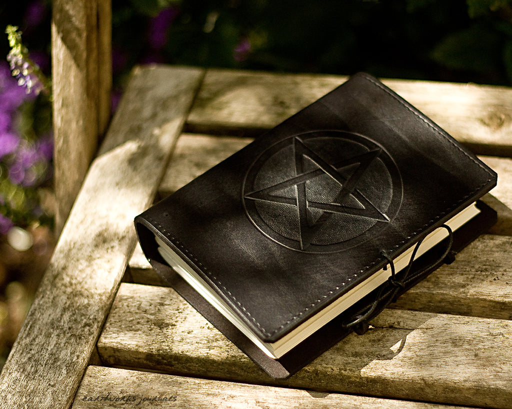 A6 black leather journal - pentagram - earthworks journals - A6C016