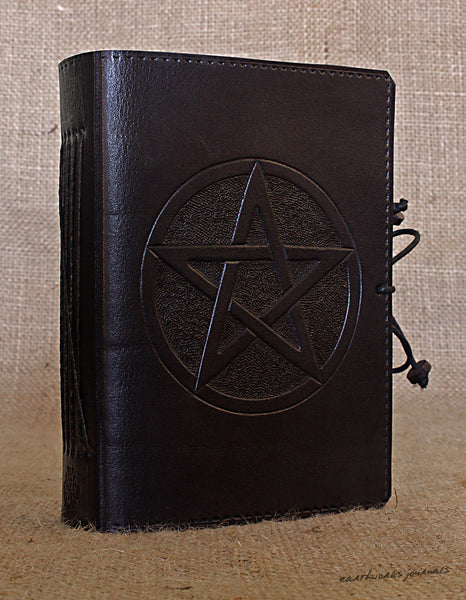 A6 black leather journal - pentagram 3 - earthworks journals - A6C016