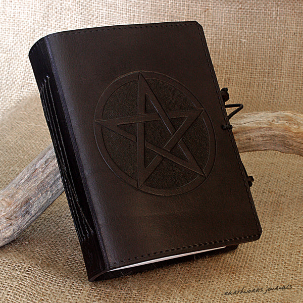 A6 black leather journal - pentagram 2 - earthworks journals - A6C016