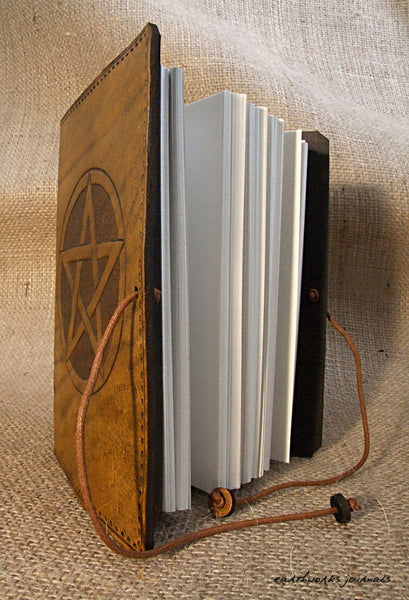 A6 brown leather journal - pentagram open - earthworks journals - A6C010