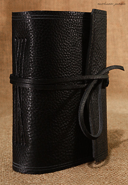 A6 rugged black leather journal - wraparound 2 - earthworks journals - A6W008