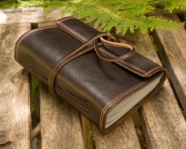 A6 rugged dark brown leather journal - wraparound 2 - earthworks journals - A6W002