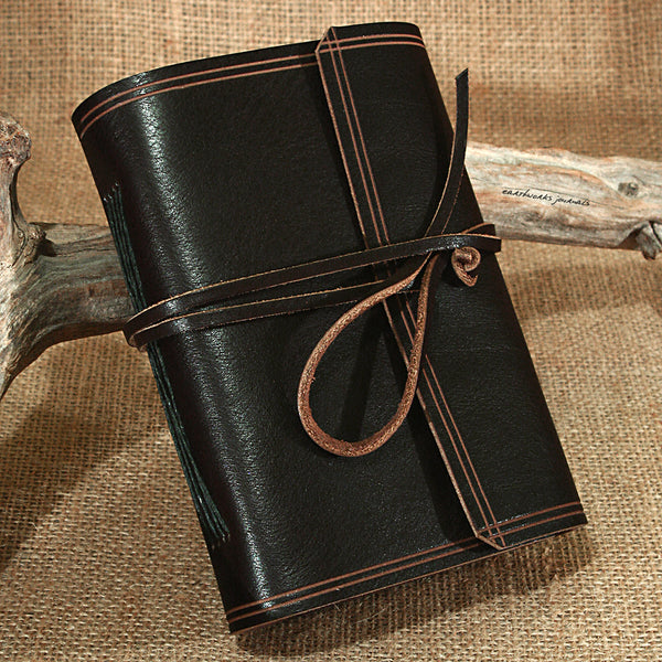 A6 rugged dark brown leather journal - wraparound 3 - earthworks journals - A6W002