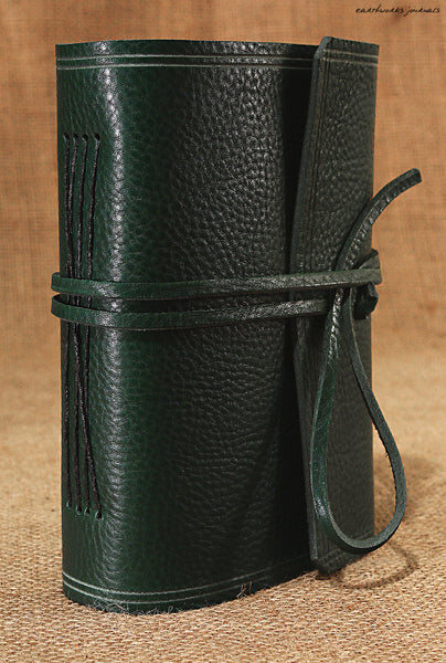 A6 rugged green leather journal - wraparound 2 - earthworks journals - A6W005