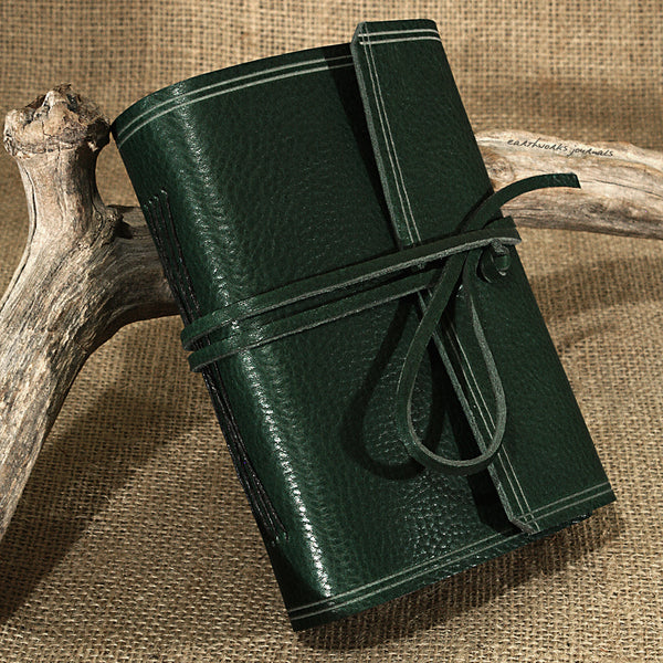 A6 rugged green leather journal - wraparound - earthworks journals - A6W005