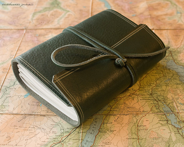 A6 rugged green leather journal - wraparound 5 - earthworks journals - A6W005