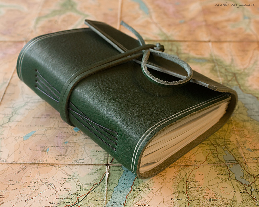 A6 rugged green leather journal - wraparound 4 - earthworks journals - A6W005