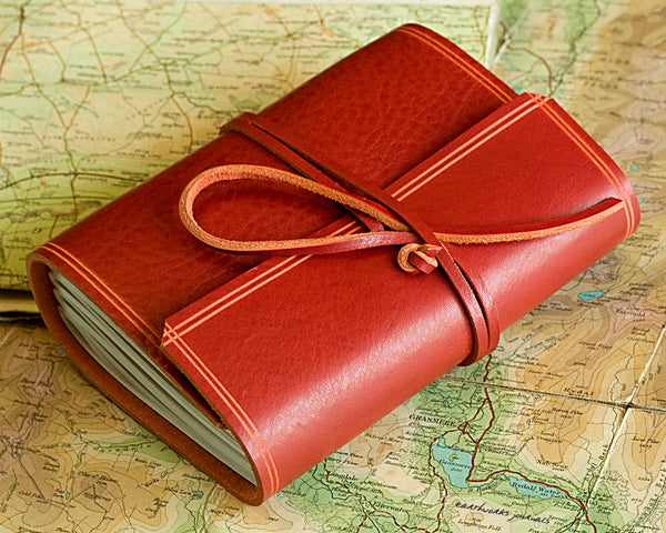 A6 rugged red leather journal - wraparound - earthworks journals - A6W009