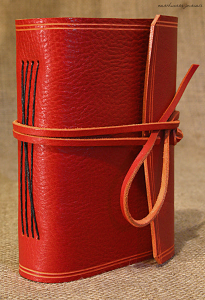 A6 rugged red leather journal - wraparound 2 - earthworks journals - A6W009