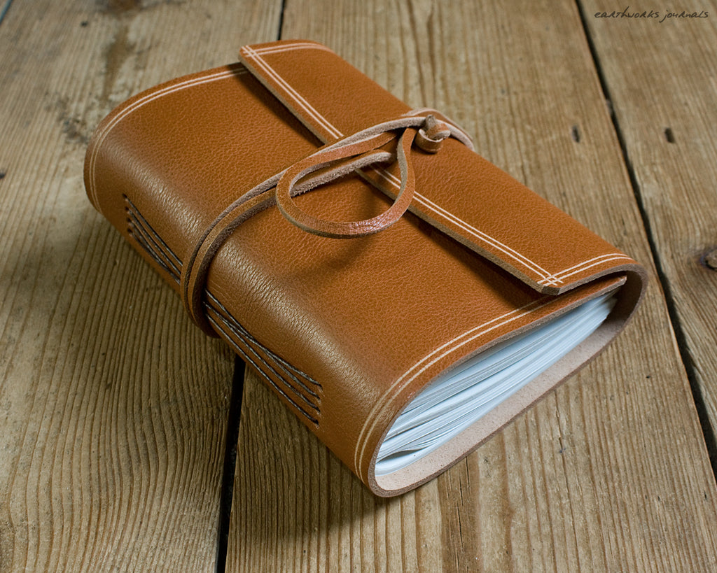 A6 rugged saddle tan leather journal - wraparound - earthworks journals - A6W011