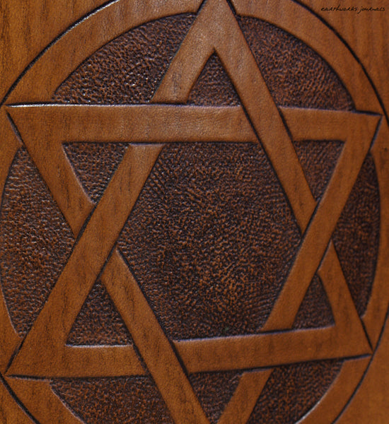 A6 brown leather journal - hexagram - star of david - magen david detail - earthworks journals - A6C008