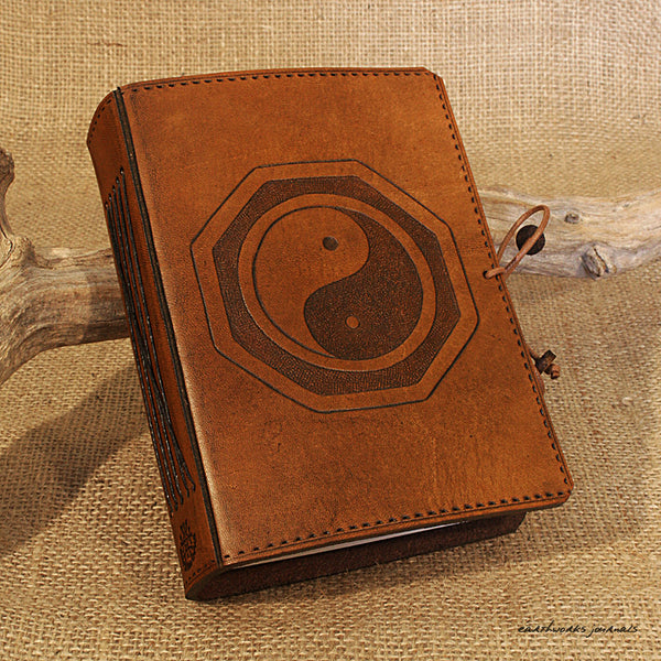 A6 brown leather journal - yin yang tai chi 2 - earthworks journals - A6C019
