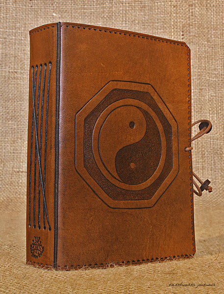 A6 brown leather journal - yin yang tai chi 3 - earthworks journals - A6C019