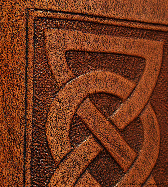 A7 brown leather journal - celtic friendship/lovers knot design detail - earthworks journals - A7C001