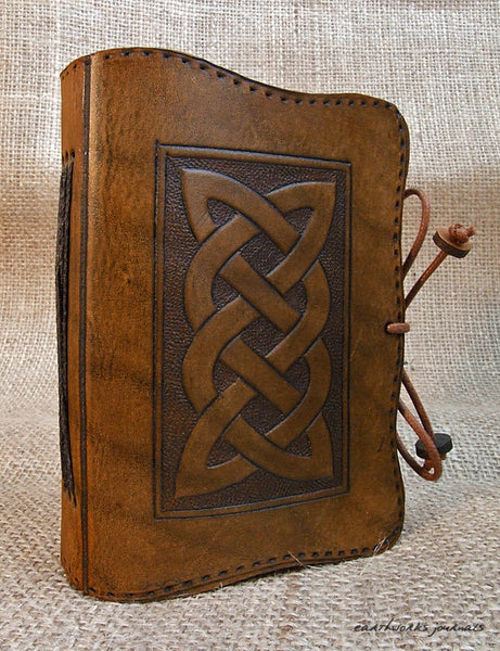 A7 brown leather journal - celtic knot plait design 2 - earthworks journals - A7C003