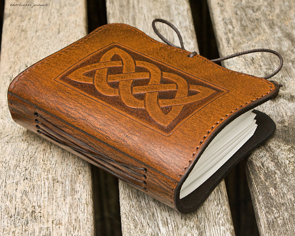 A7 brown leather journal - celtic knot plait design - earthworks journals - A7C003