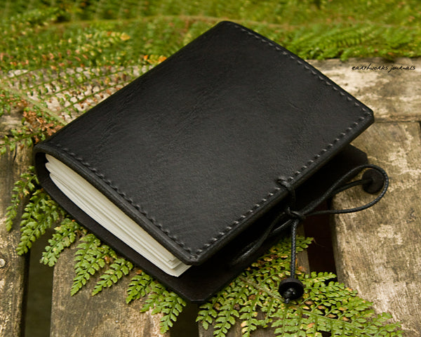 a7 black leather journal - plain classic 2 - earthworks journals A7PC003