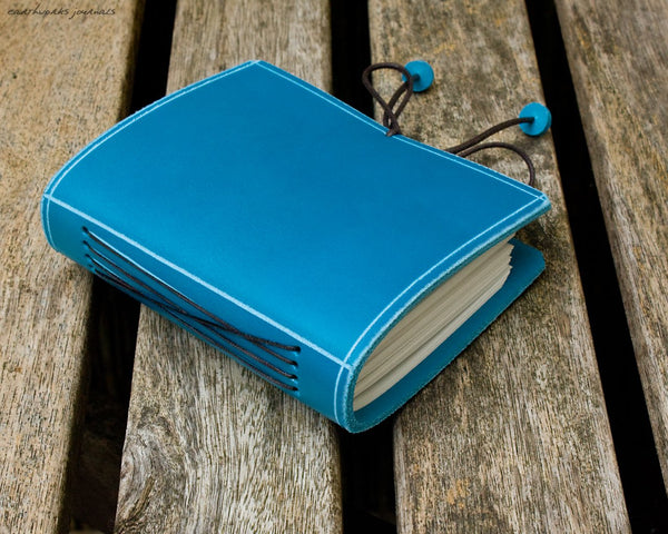 A7 classic sky blue leather journal 2 - plain classic - earthworks journals - A7PC004