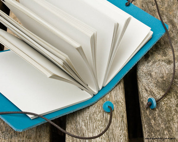 A7 classic sky blue leather journal open - plain classic - earthworks journals - A7PC004