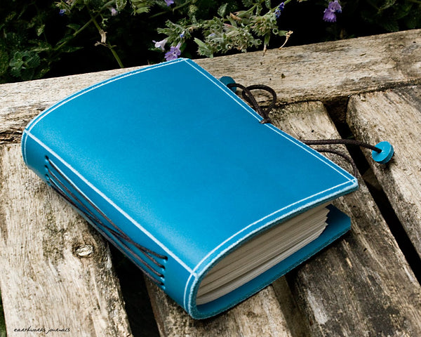 A7 classic sky blue leather journal - plain classic - earthworks journals - A7PC004