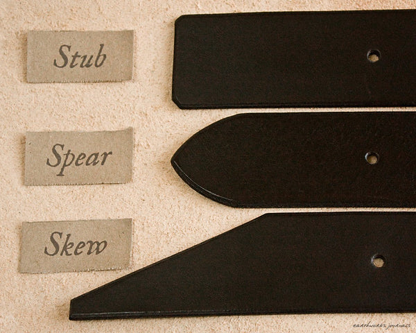 the earthworks classic black leather belt - strap end shapes - earthworks journals - ECLB001
