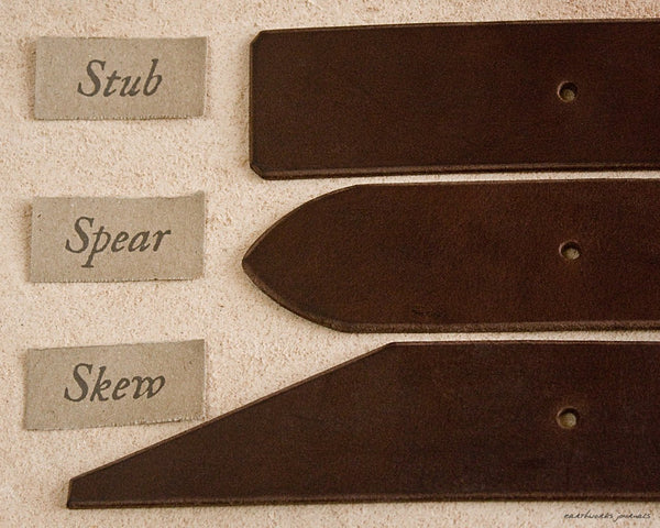 the earthworks classic dark brown leather belt - strap end shapes - earthworks journals - ECLB003