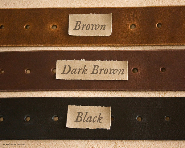 the earthworks class handmade leather belt - colour choices - earthworks journals