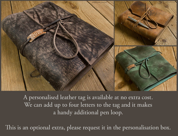 distressed wrap ring binders with personalised tag - earthworks journals