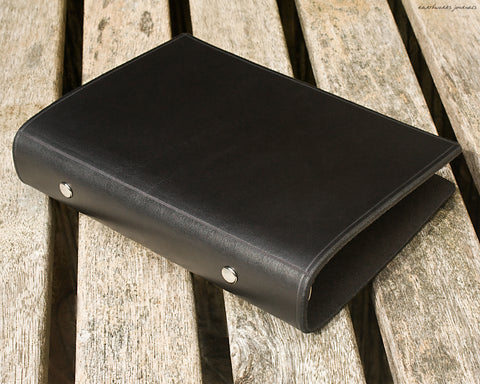 personal size black leather 6 ring binder 2 - organiser - planner - plain classic - earthworks journals PSB001