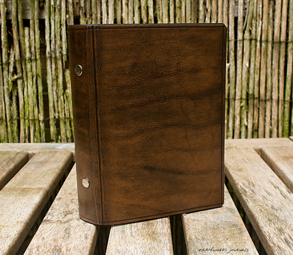 personal size dark brown leather 6 ring binder - organiser - planner - plain classic 2 - earthworks journals PSB003