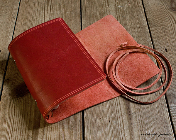 personal size rugged red leather organiser 2 - wraparound - earthworks journals - PSWB004