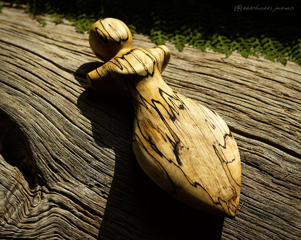 Hand Carved Wooden Goddess Poppet in Spalted Beech 2 - Heath and Hearth - Earthworks Journals HHWG002